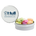 Large White Snap Top Round Tin Filled with Conversation Hearts